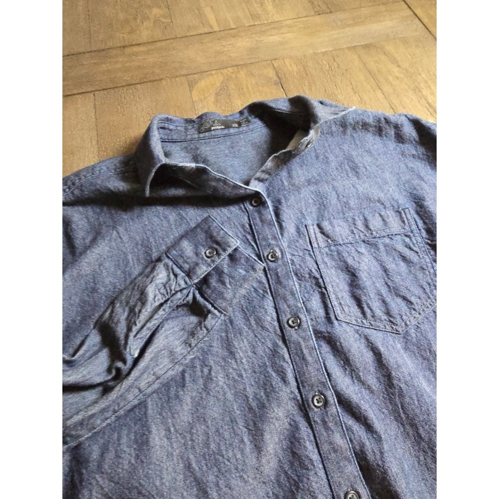 Prana Womens XS Blue Organic Cotton Tie Front Long Sleeve Button Down Shirt